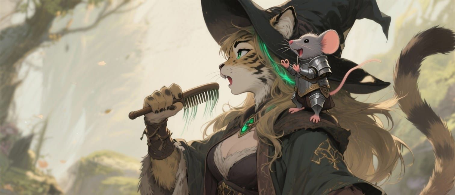 Enchanting Anime Scene: Lynx Sings with Mouse Companion