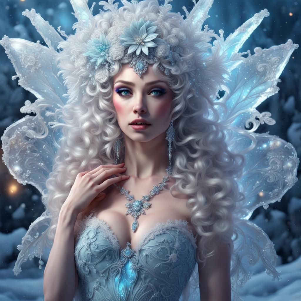 Ice Fairy in Snow Garden with Baroque Flair