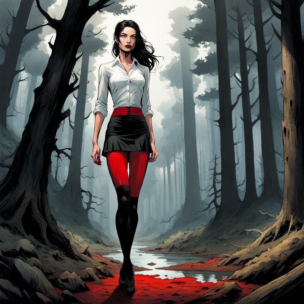 Sultry Female Figure in a Haunting Forest Landscape