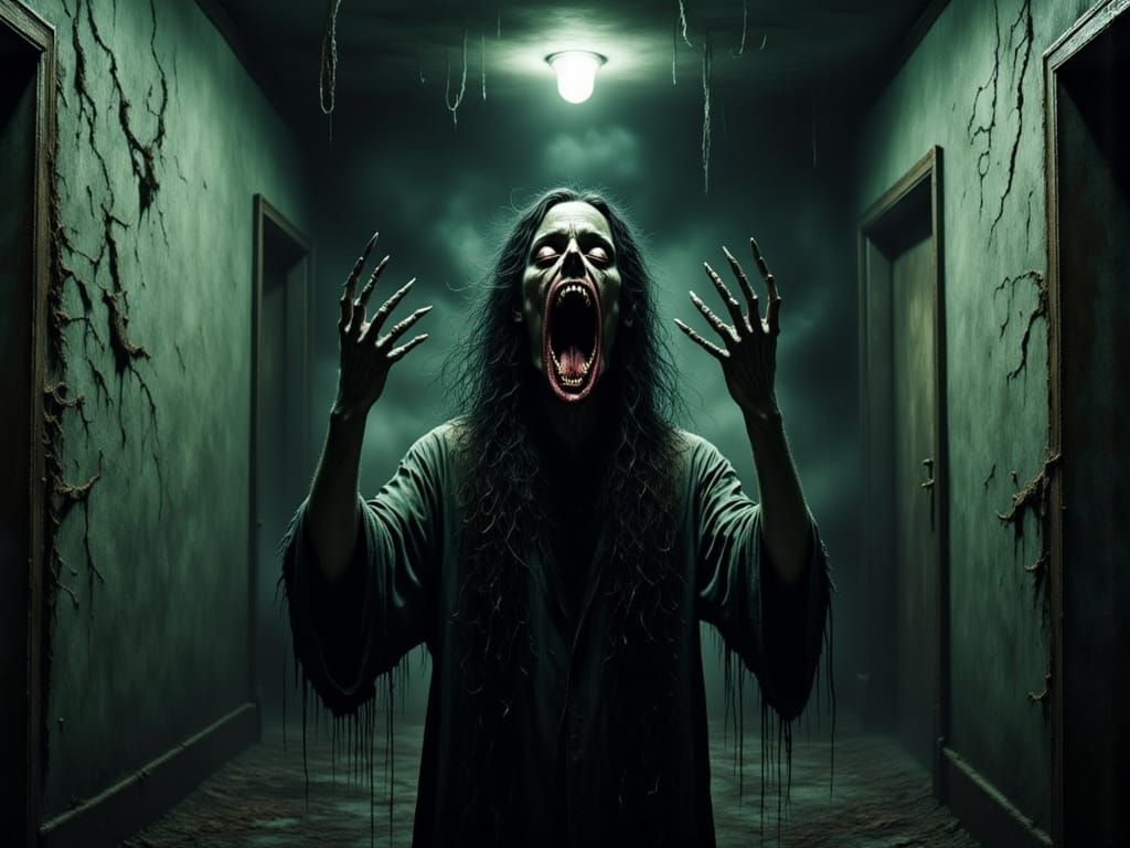 Horrorcore Image: Stretched Head in Decaying Basement