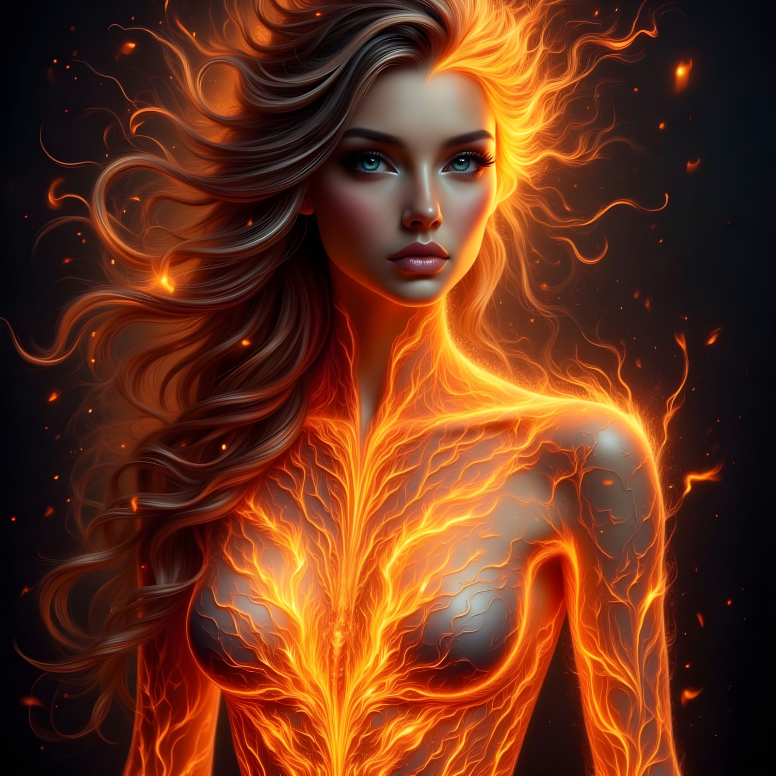 Fiery Woman in Enchanted Forest
