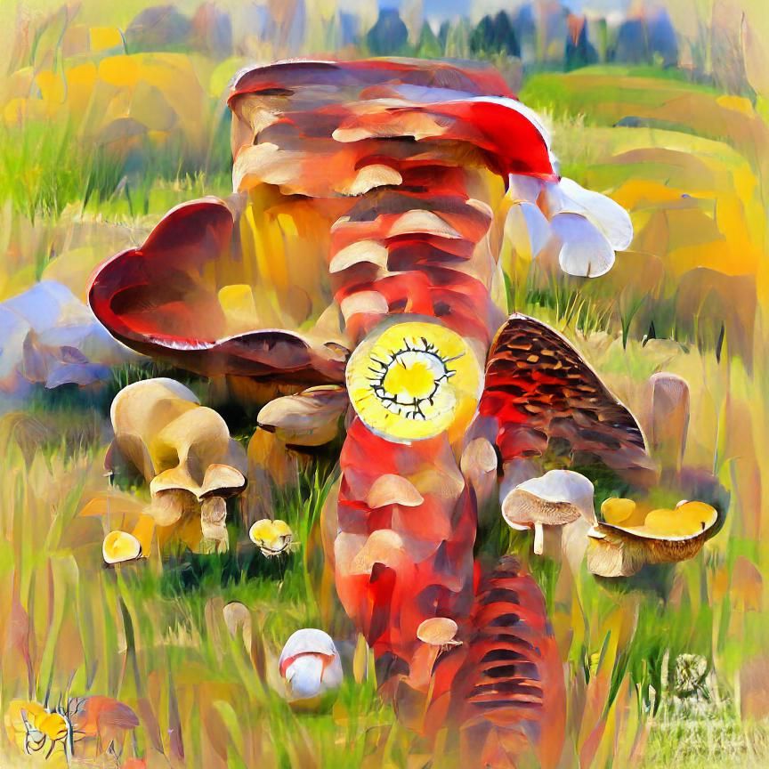 Sunlit Meadow: Red Agaric Mushroom and Foxgloves