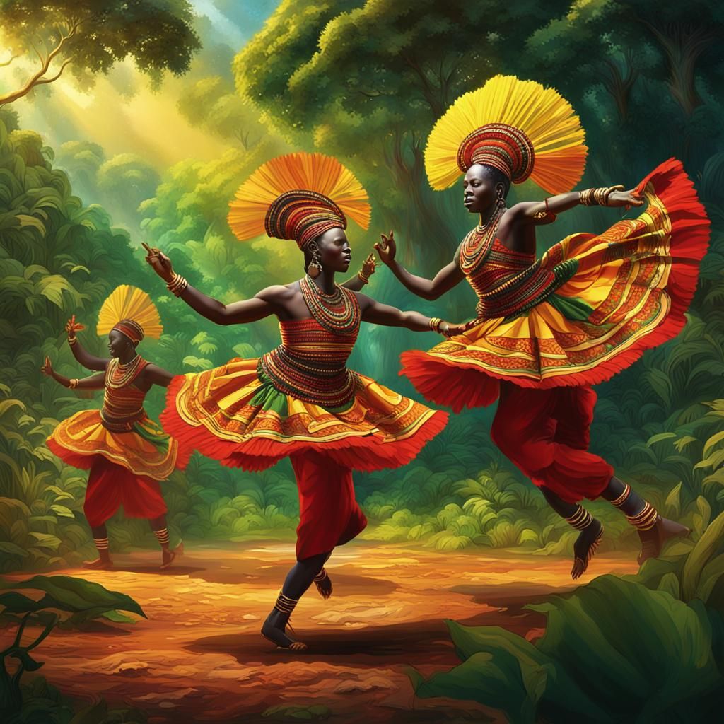 Ugandan Dancers Performing in a Lush Landscape