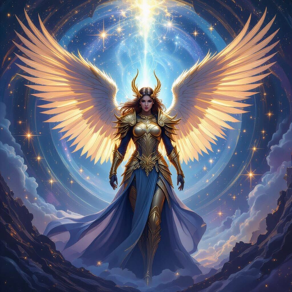 Archangel in Celestial Realm with Divine Light and Stars