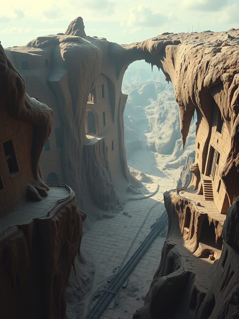 Surrealist Dreamscape with Impossible Geometry and Eerie Lan...