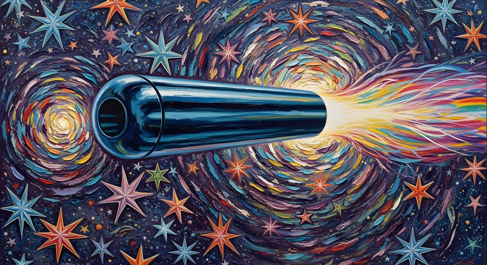 Plasma Cylinder in Impasto Cosmic Dreamscape