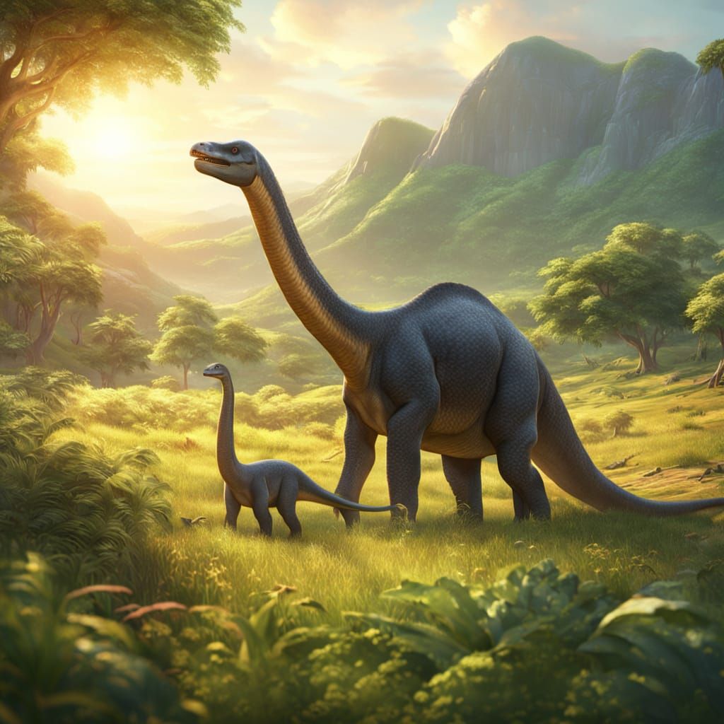 Brachiosaurus Feeding in Meadow: Digital Matte Painting