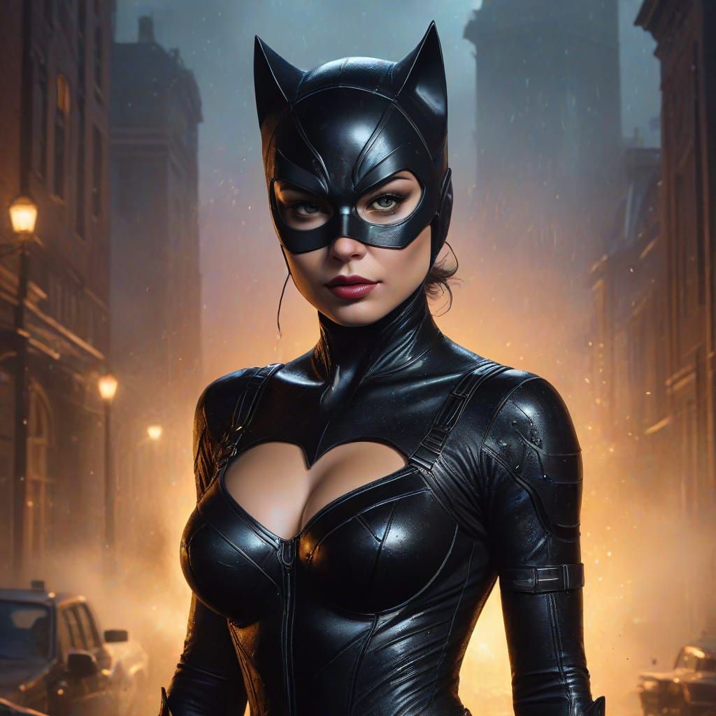 Catwoman in Ethereal Moonlight Splash Art