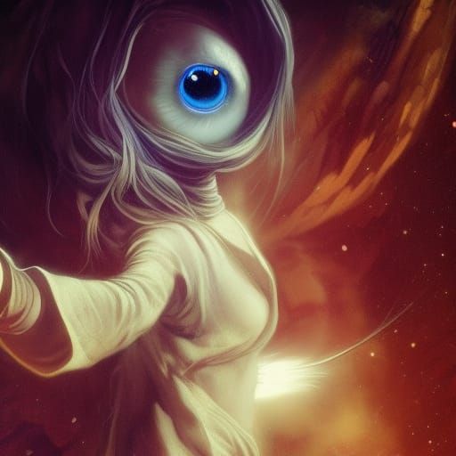 Robotic Cat Levitating in Space, Detailed Digital Art