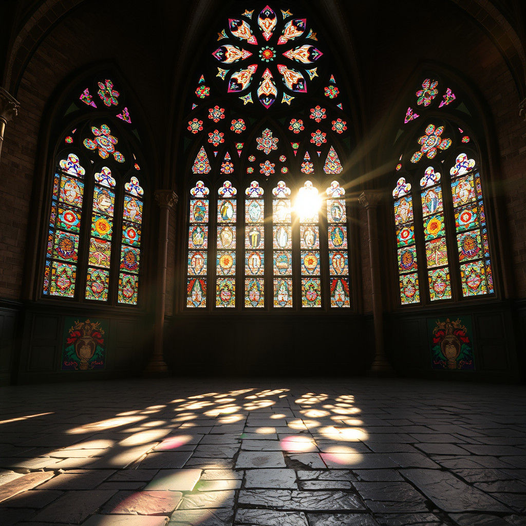 Stained Glass Window with Sunlight