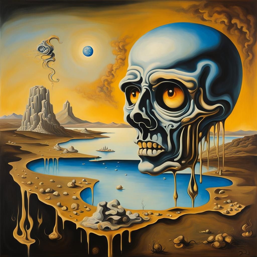 Surreal Grief: A Melting Oil Painting