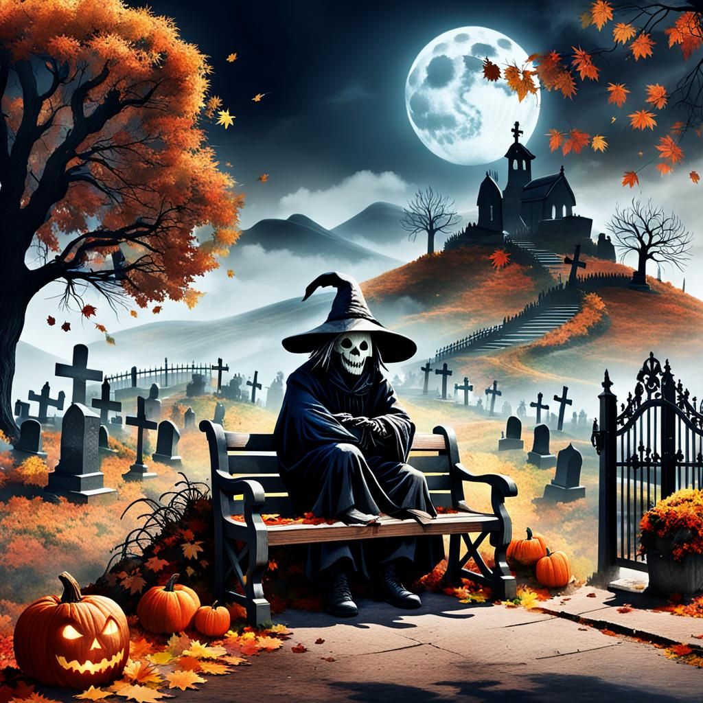 Ominous Double Exposure: Scarecrow and Grim Reaper