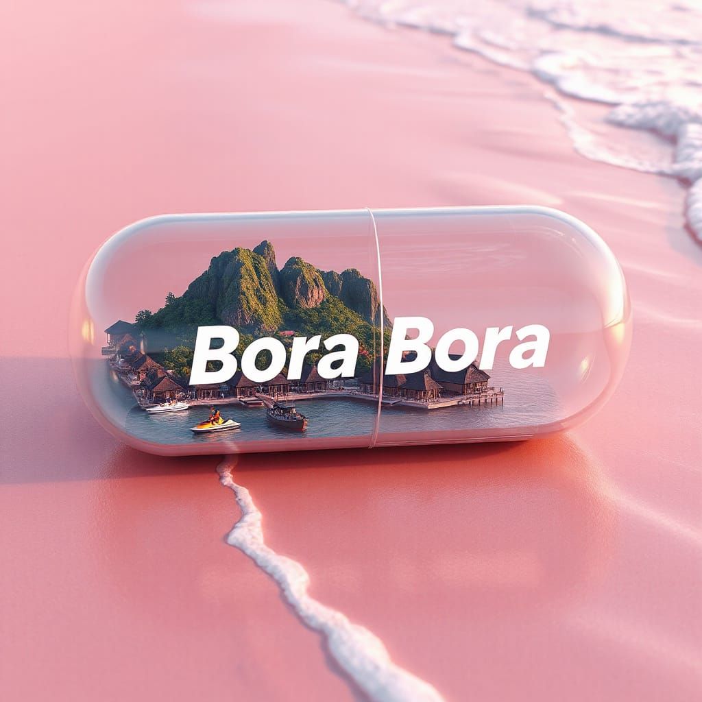 Surreal Futuristic Oasis on Bora Bora's Pink Sands