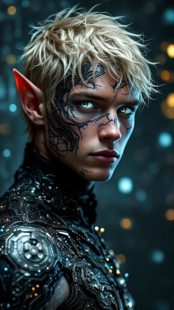 Ornate Elf in Circuitscape, Oil Realism