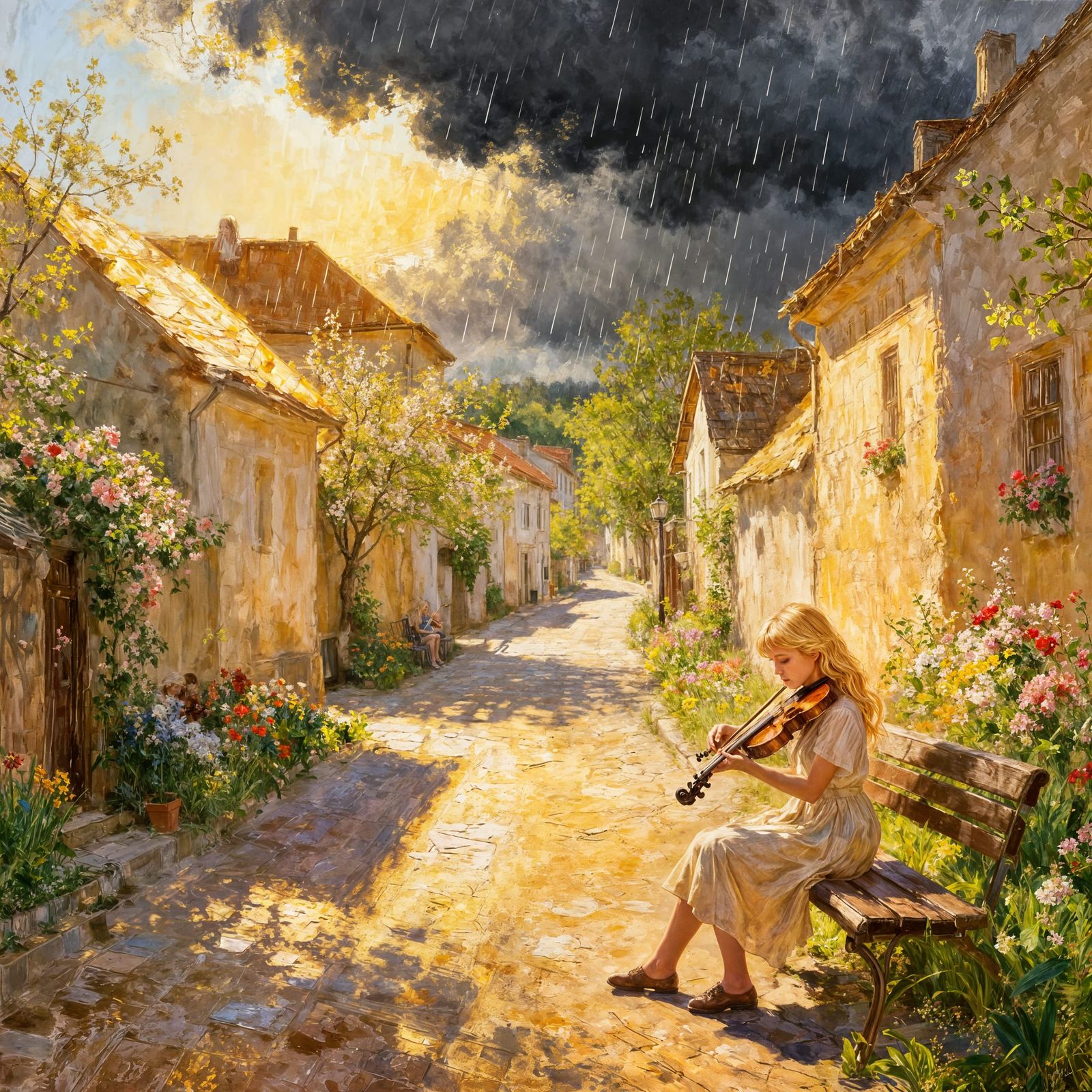 Playing violin in the morning