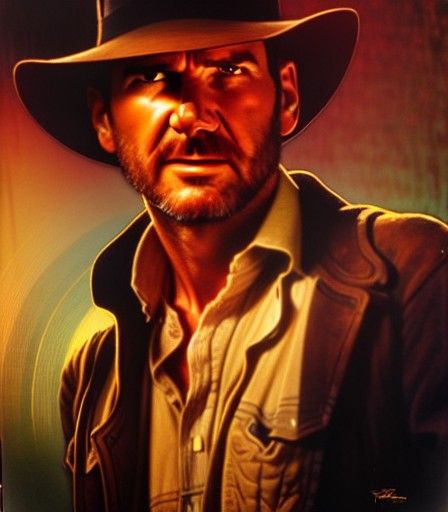 Indiana Jones in a Hyperrealistic Jungle Landscape