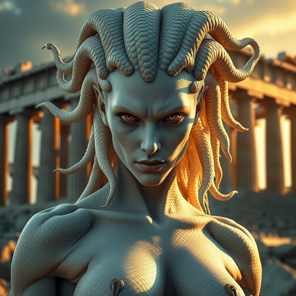 Majestic Albino Medusa with Serpentine Locks, Ancient Parthe...