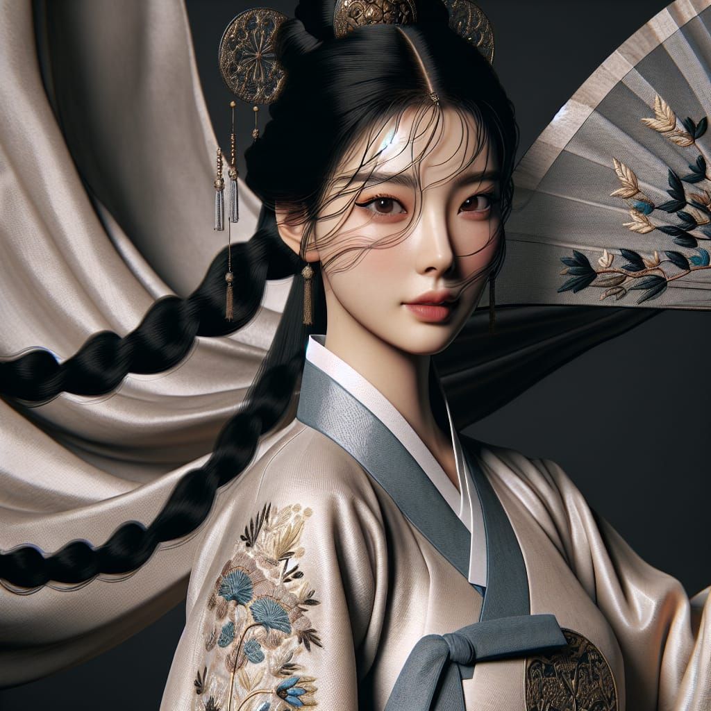 Korean Goddess of the Wind and Sea in Epic Joseon Period Fan...