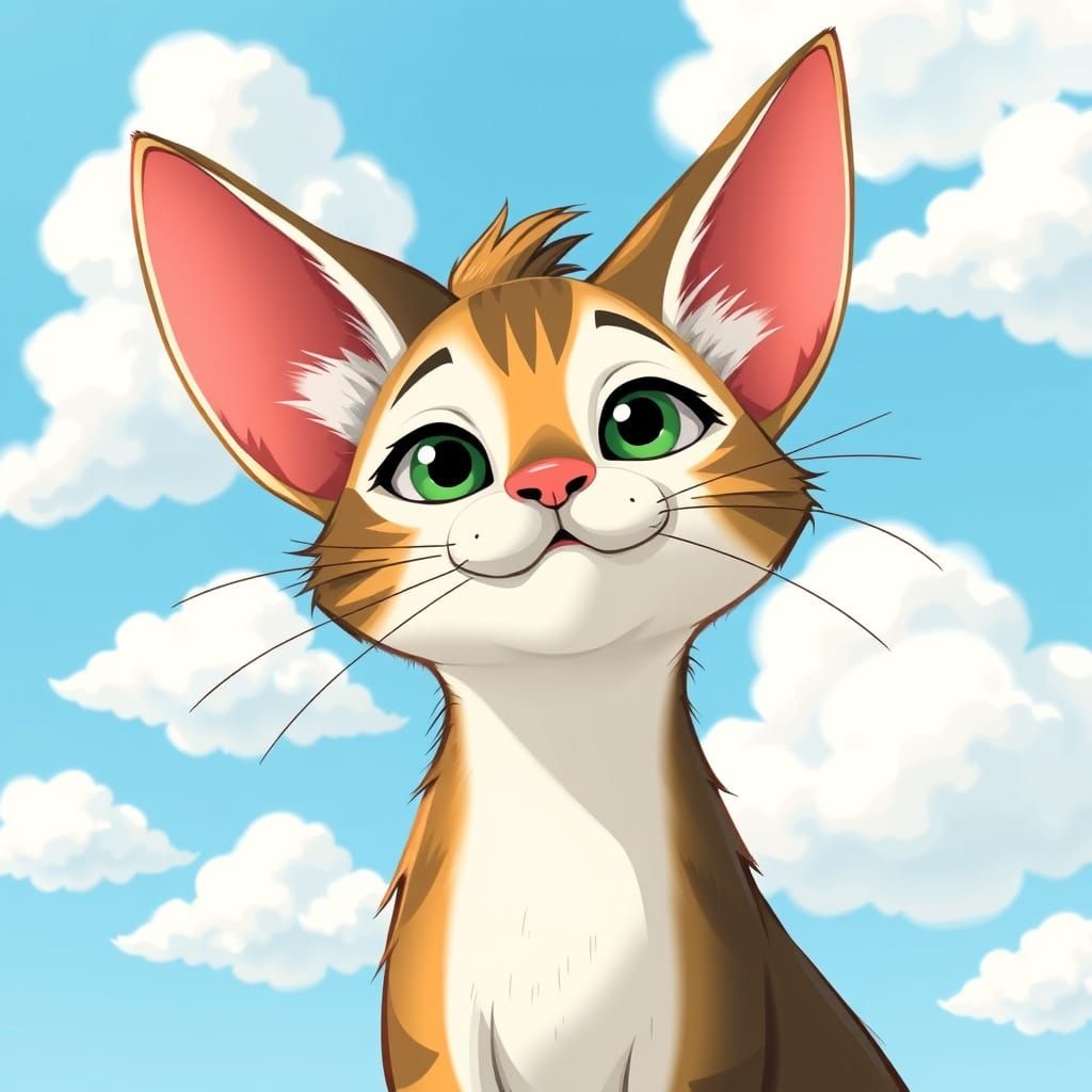 Funny Cat with Oversized Ears in Storybook Style