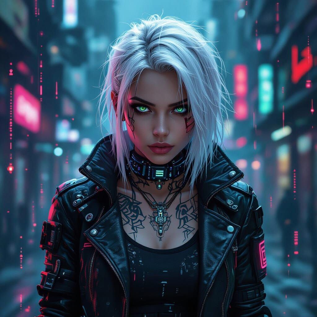 Punk Hacker in Cyberpunk Cityscape Sci-Fi Art