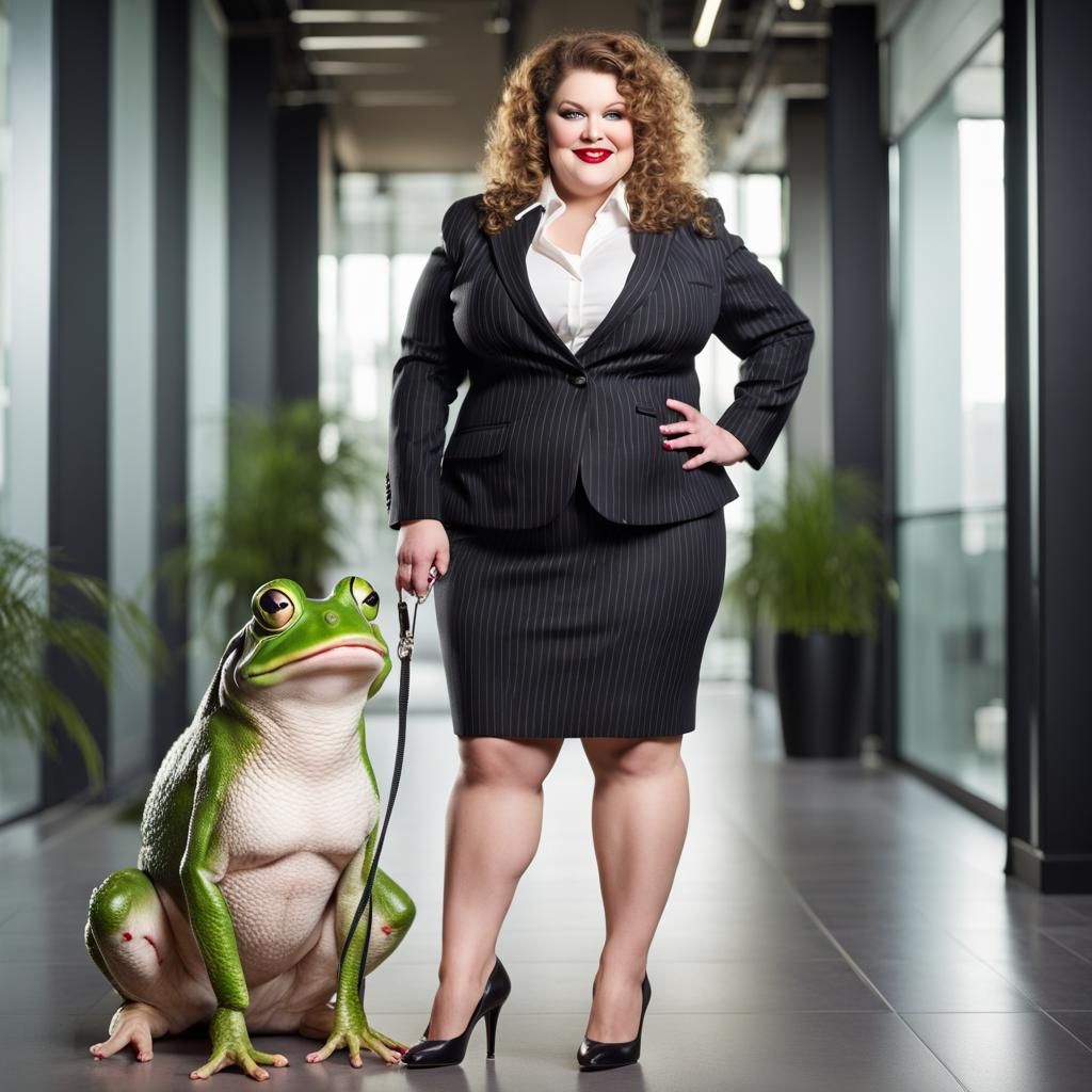 Attractive Woman with Pet Frog in Office
