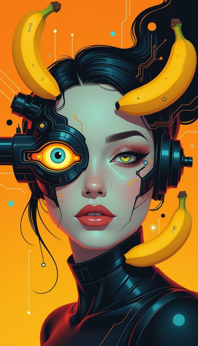 Cyberpunk Woman Emerges from Abstract Surreal Forms