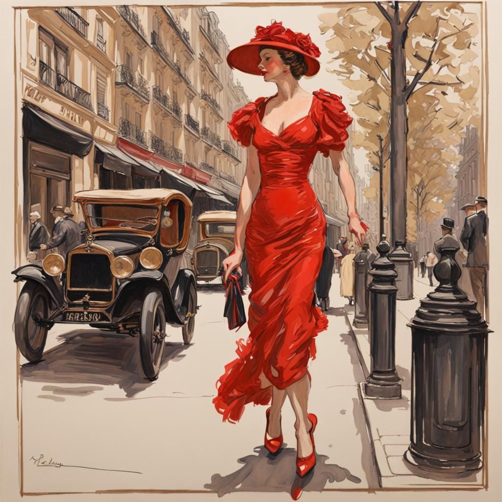 Parisian Street Scene in Leyendecker Style