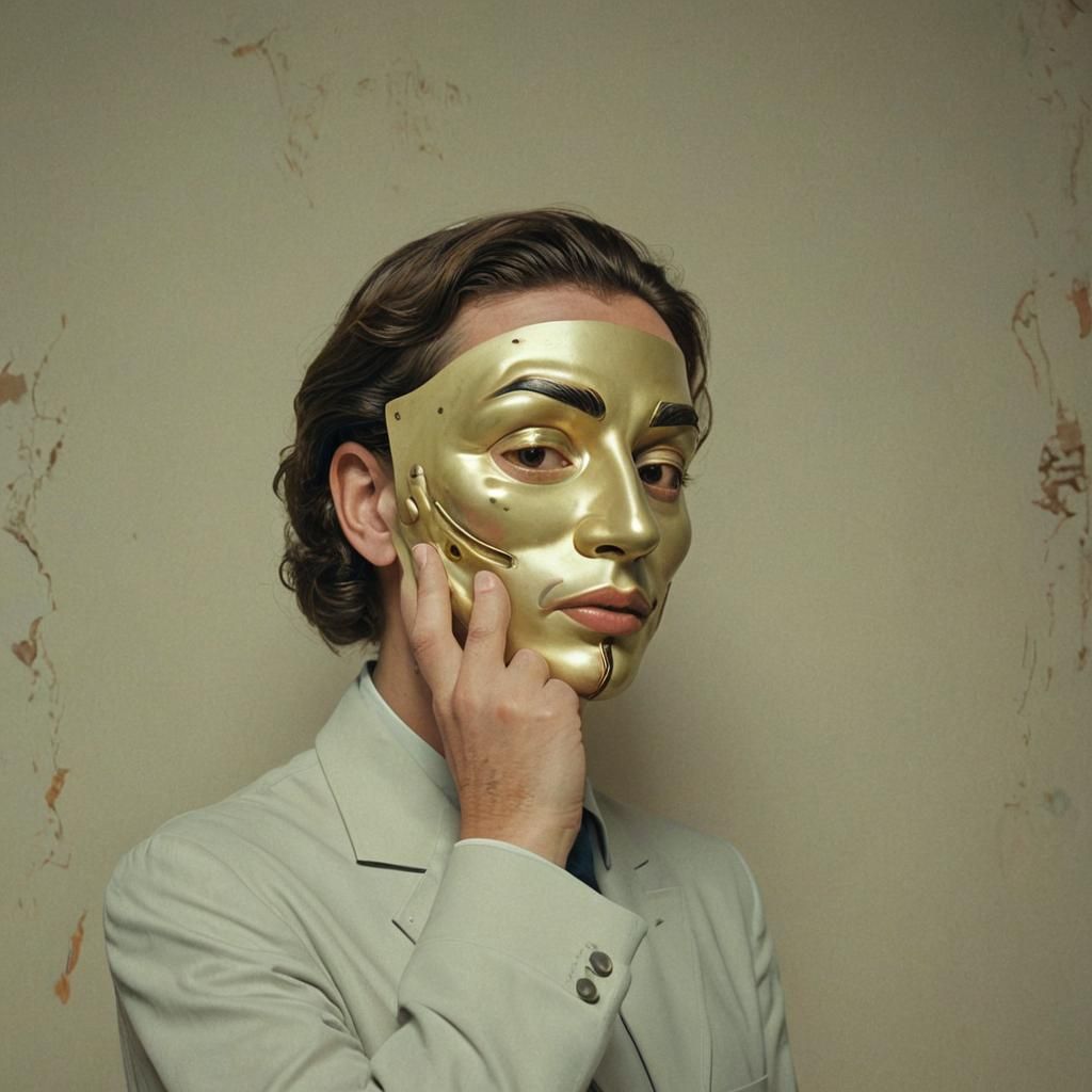 Person Removes Mask in Pop Art Minimalism