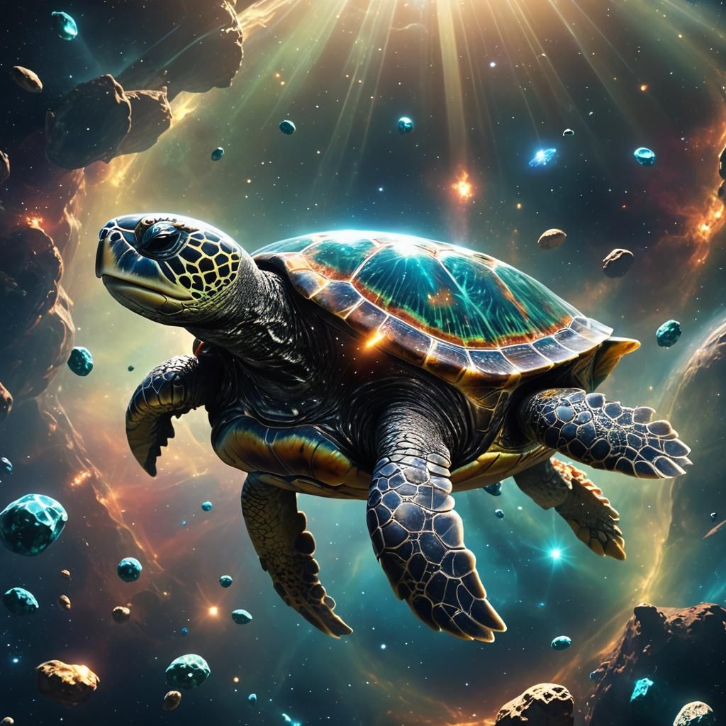 Colossal Space Turtle Drifting Through Deep Space