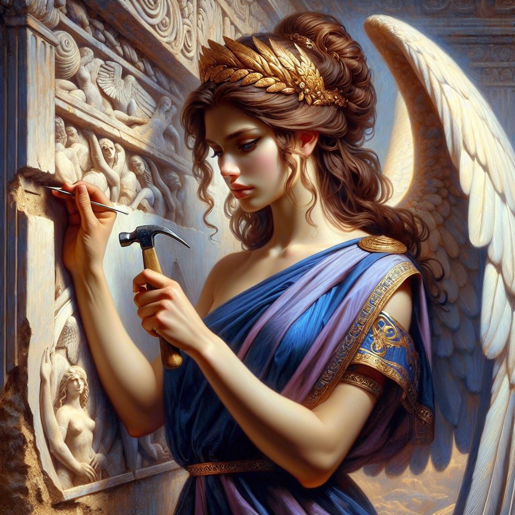 Etruscan Goddess of Fate in Midnight Blue and Lavender Toga