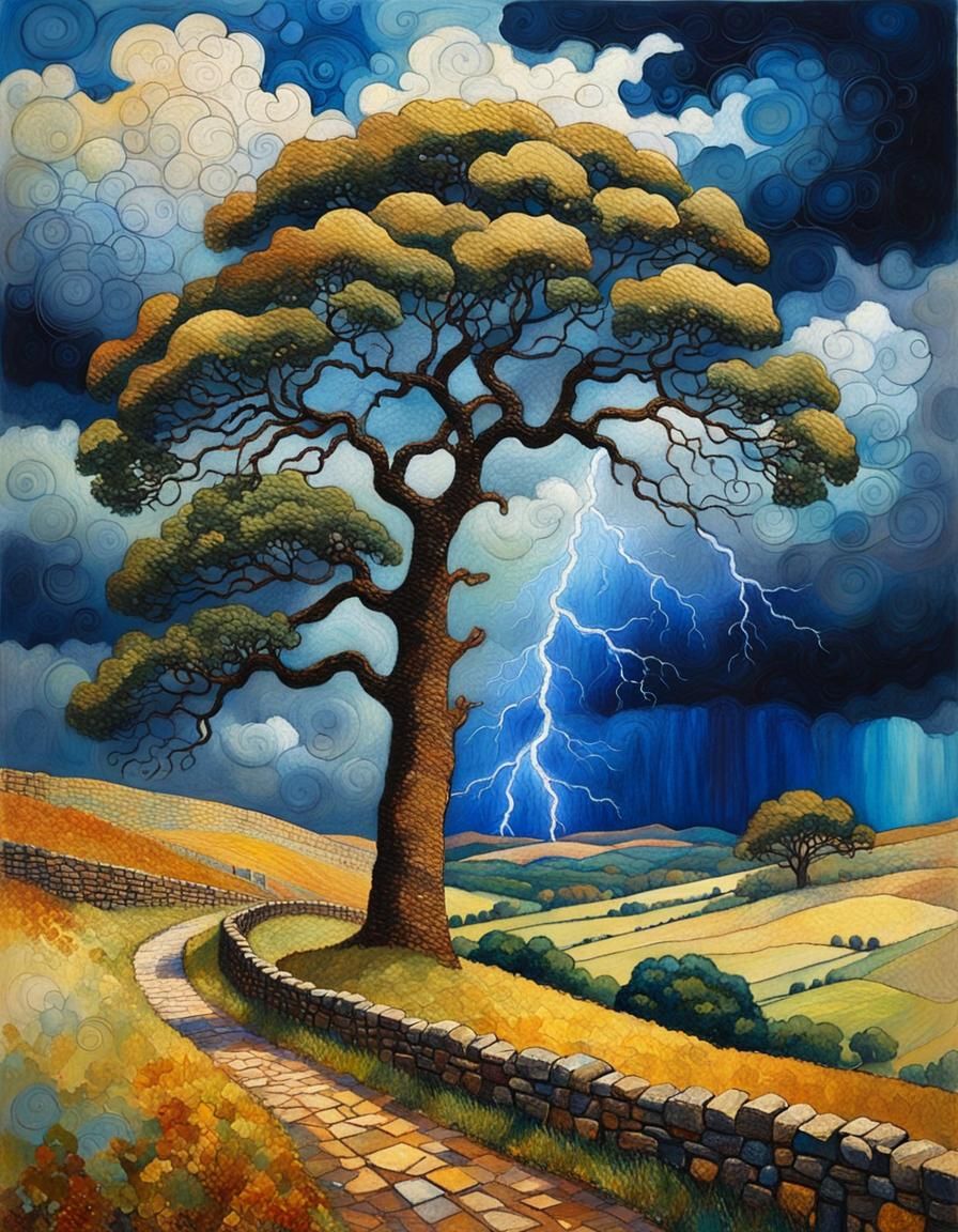 Sycomore Gap Oak Tree: Mixed Media Embroidery