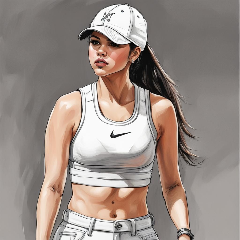 Pencil Sketch of Woman in Sports Bra and Cap