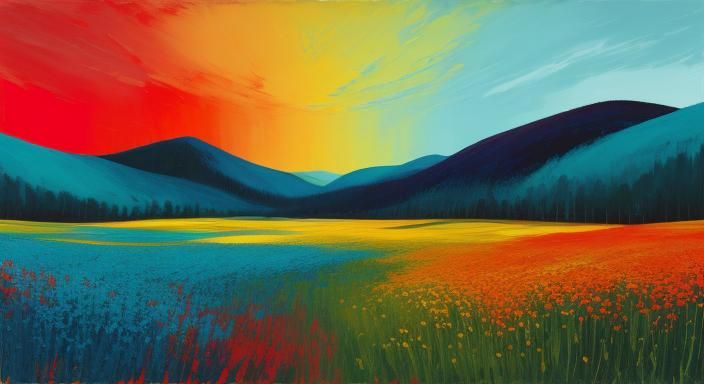 Expressionist Meadow with Impasto Texture and Vibrant Colors