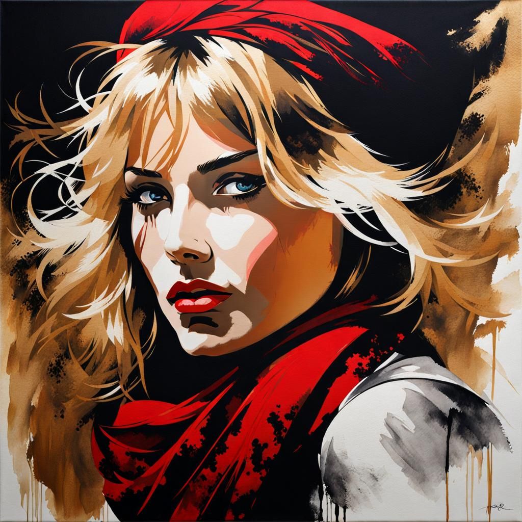 Gorgeous Blond Girl Portrait in Oil Painting Style