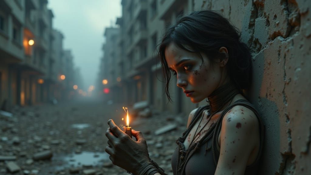 Despairing Woman in Post-Apocalyptic Twilight