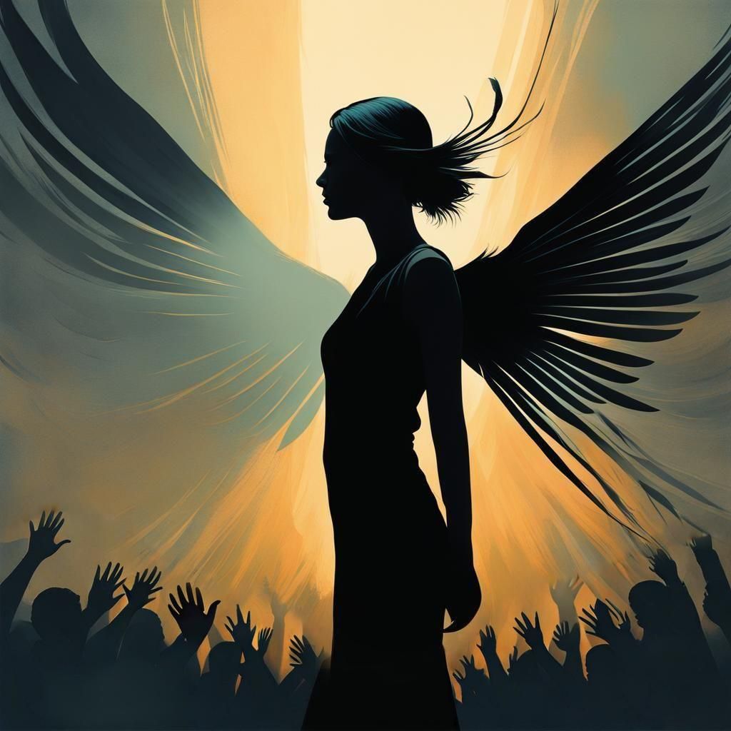 Glowing Winged Silhouette: Light vs Darkness