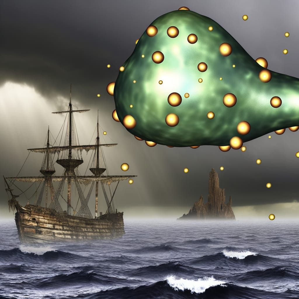 Glowing Slime Ball Sails Stormy Seas Under Abandoned Shipwre...