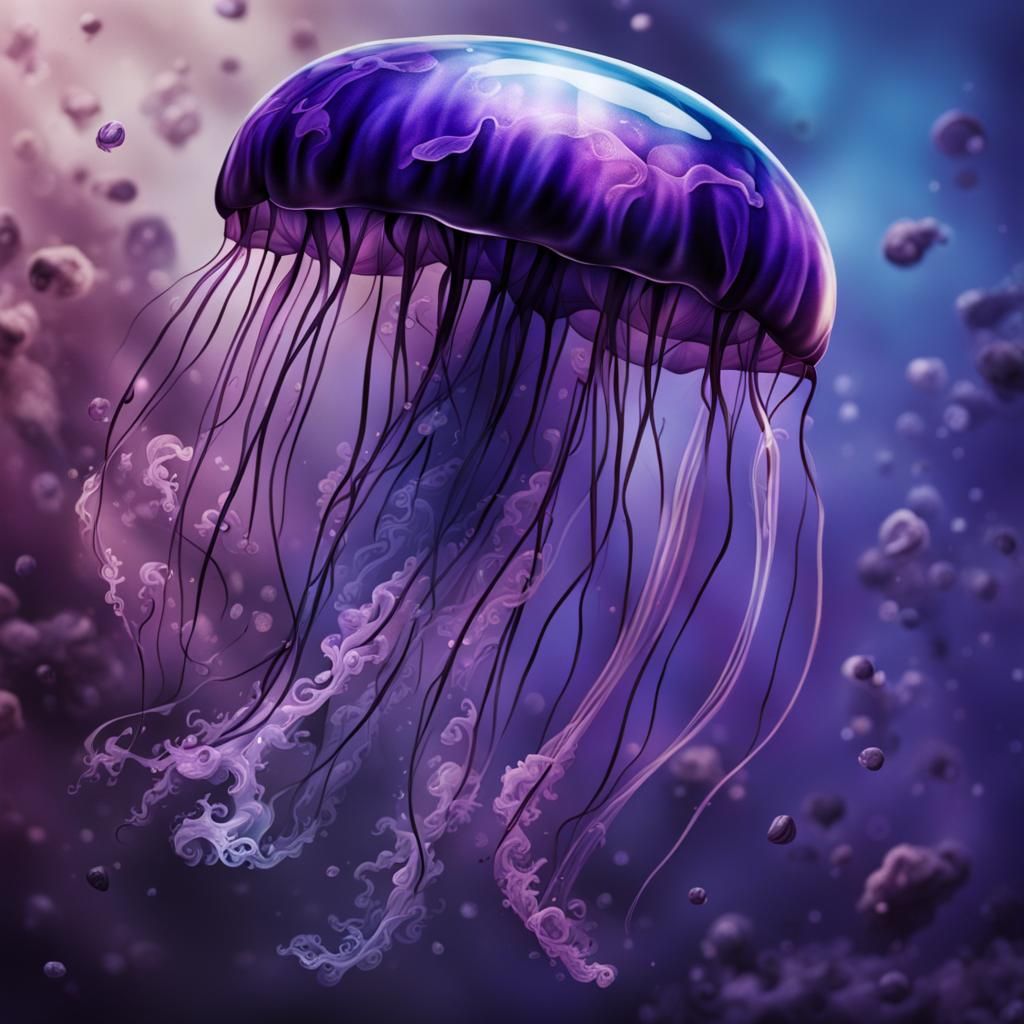 Glass Texture Purple and Black Jellyfish Tattoo