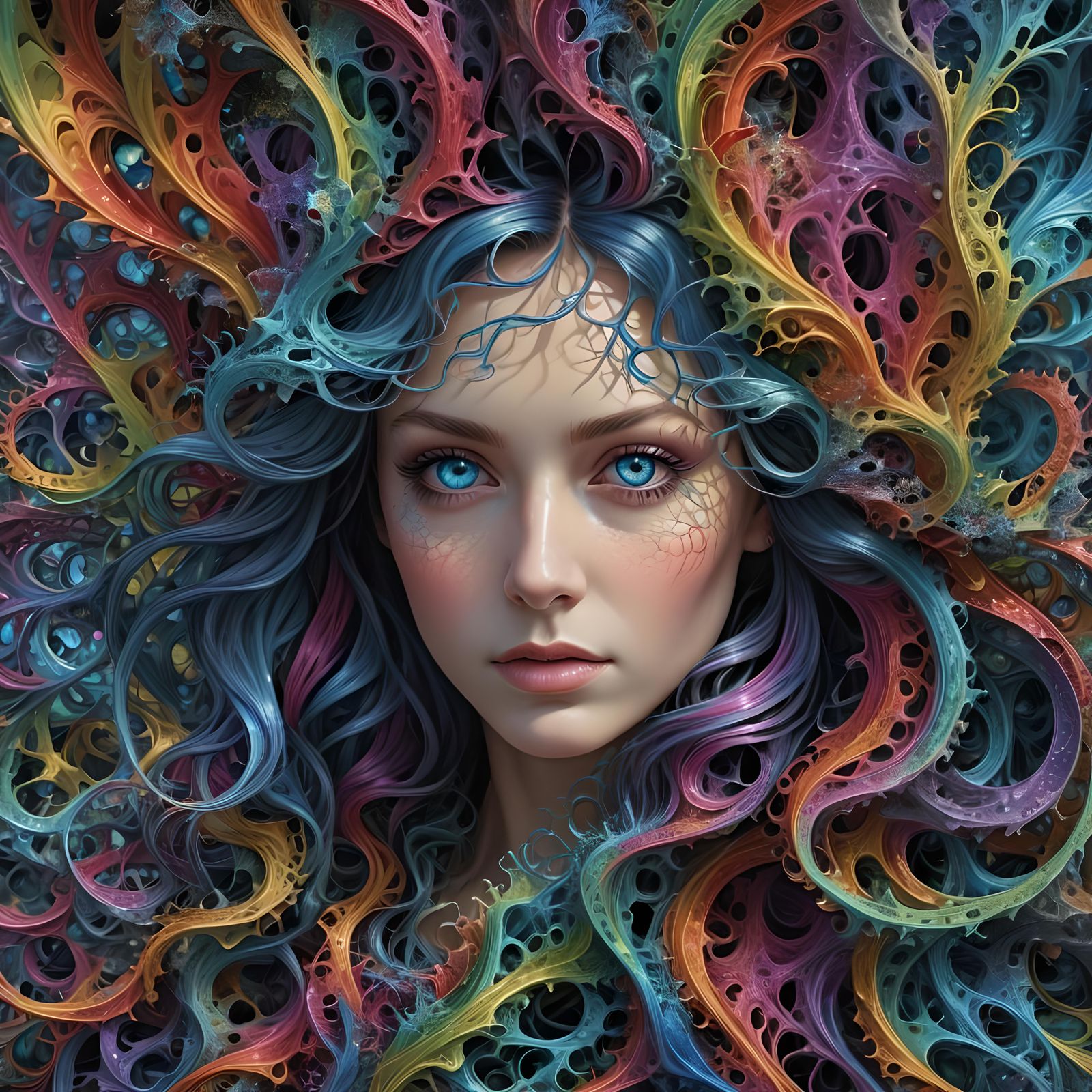 Iridescent Fractal Woman Portrait in Winter Colors