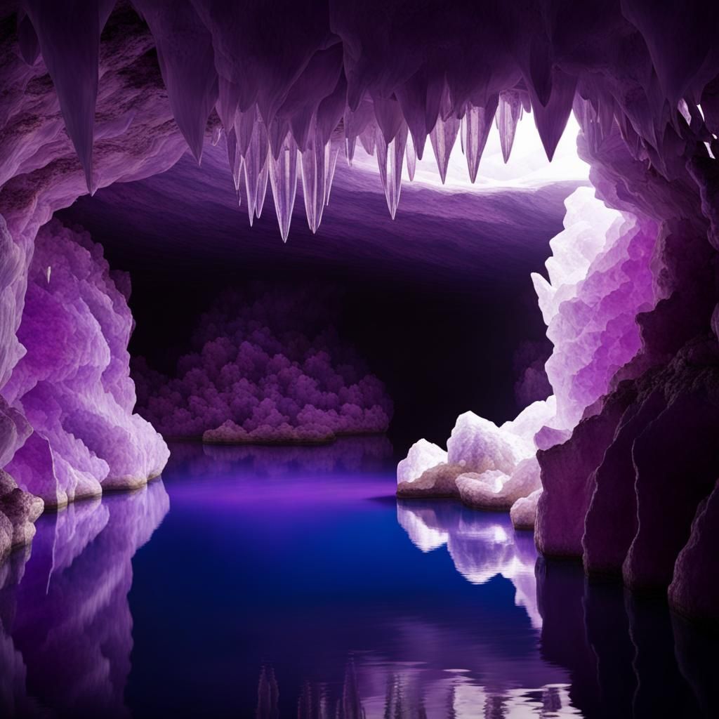 Amethyst Crystal Cave with Water and Light