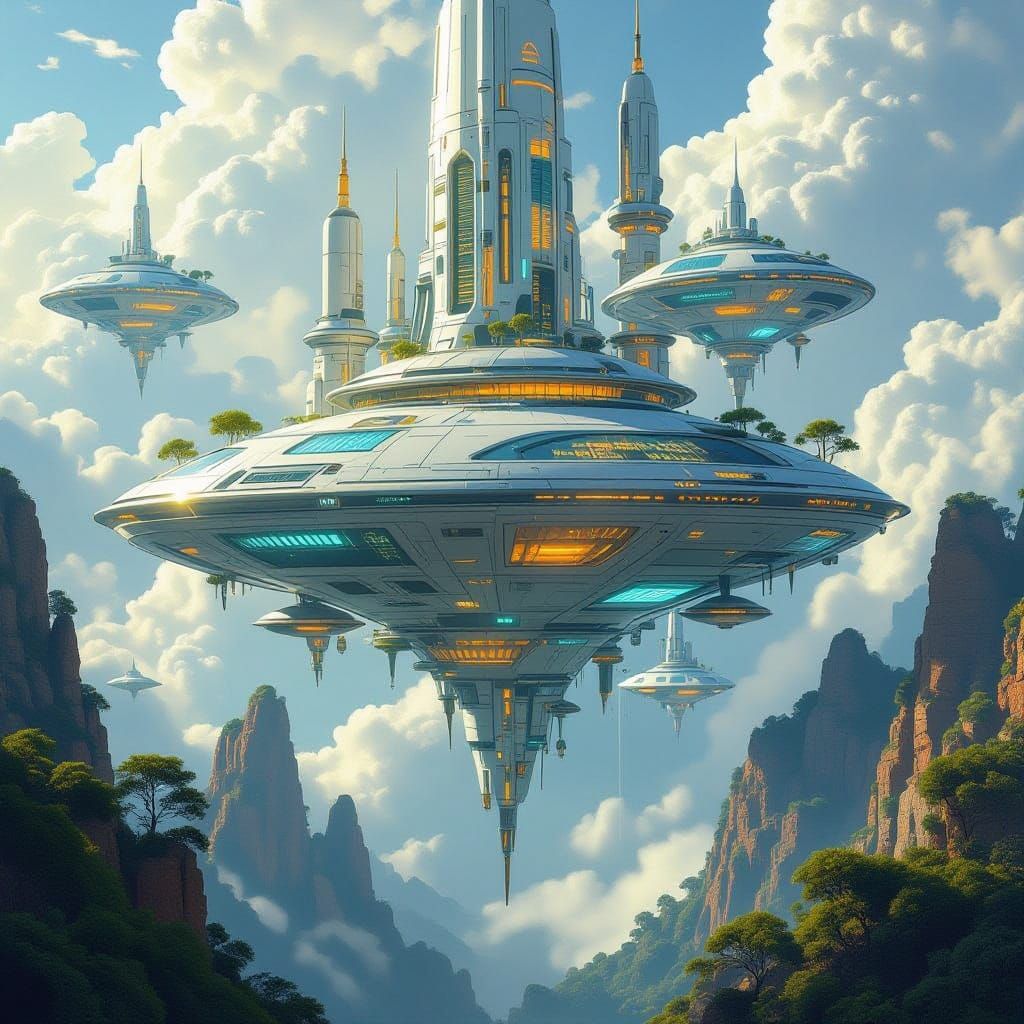 Utopian Floating City: Organic Tech & Golden Age Aesthetics