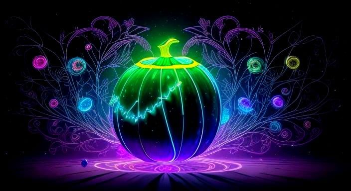 Rainbow Pumpkin with Diamond Gems in Cosmic Aurora