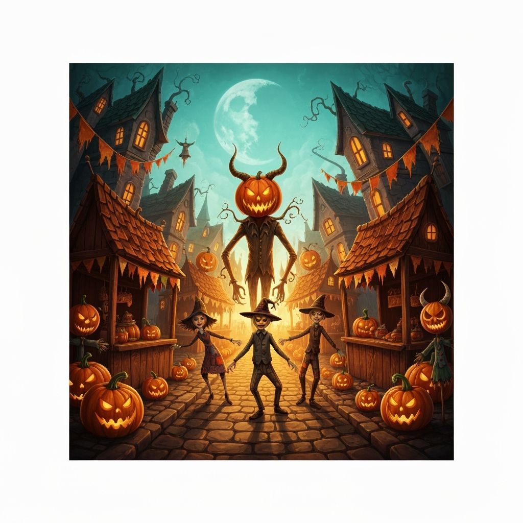 Harvest Festival Village Square With Giant Pumpkin Man