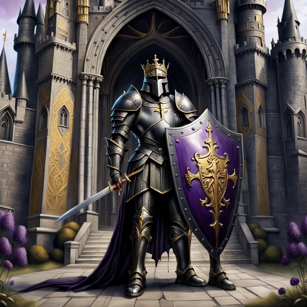 Glorious Monarch Knight with Shield in Gothic Setting