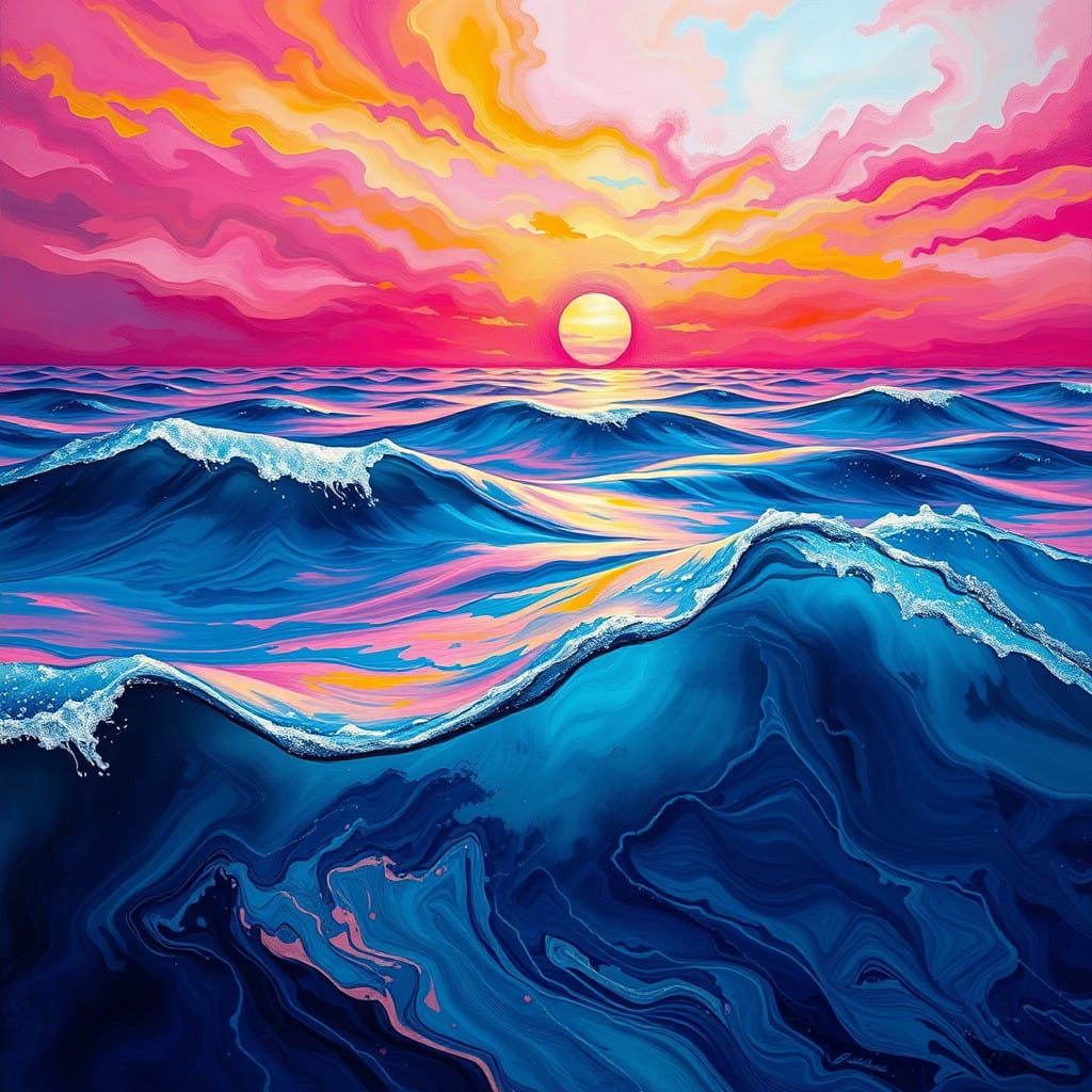 Dreamlike Ocean Scene in Vibrant Colors