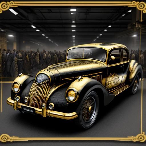 Steampunk Car with Advanced Technology in Silver and Gold