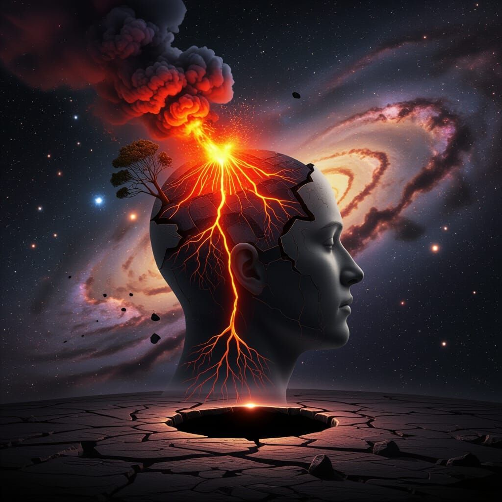 Surreal Volcanoes Nebula Dreamscape