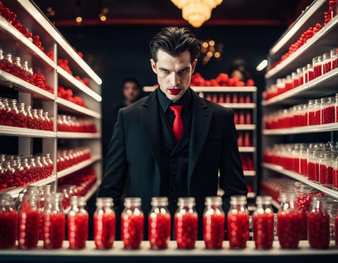 Vampire in Red Candy Store: Professional Photography