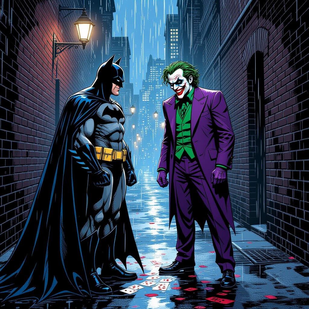 Batman Confronts Joker in Gritty Gotham Alley
