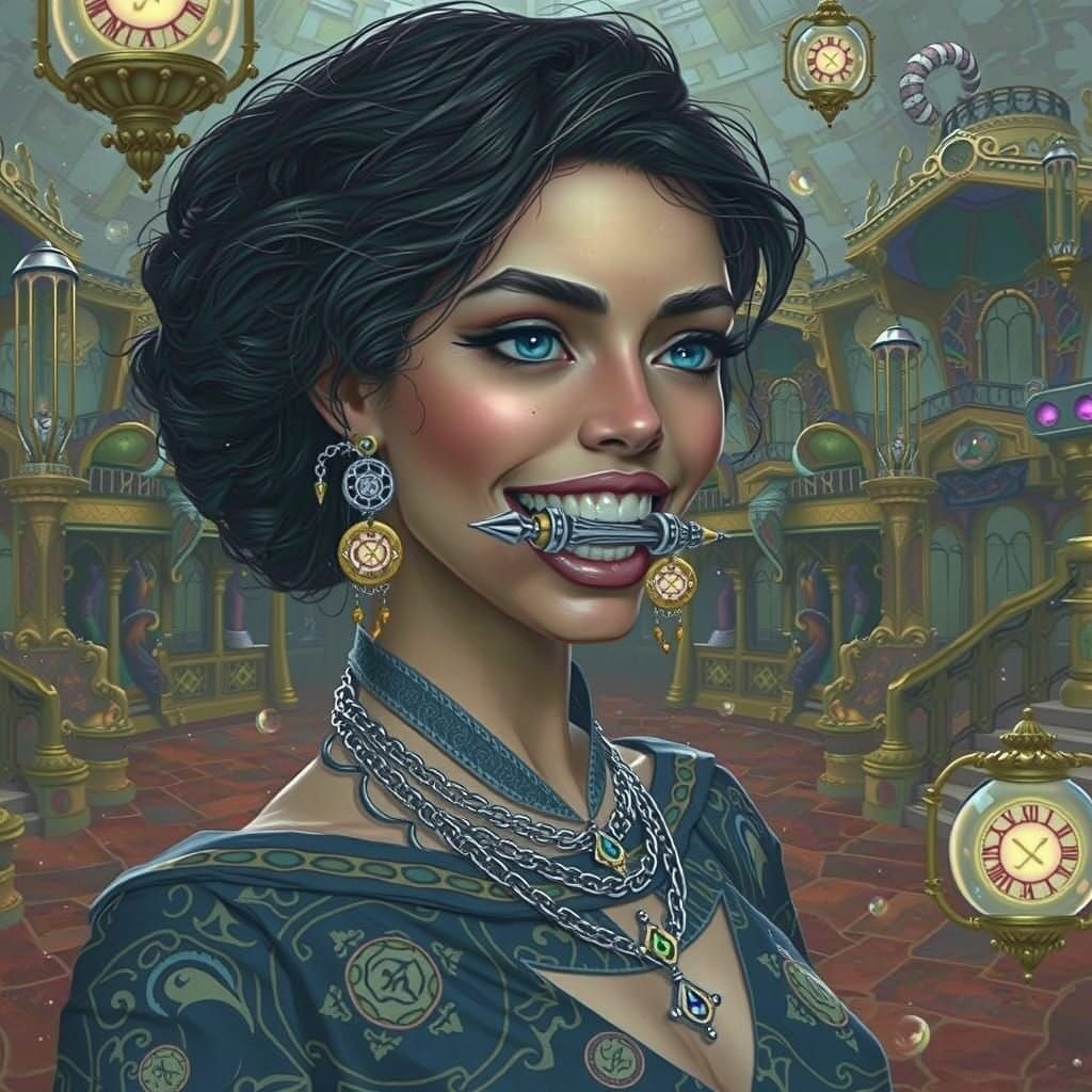 Woman Ponders Creative Inspiration Amidst Vibrant Fantasy La...